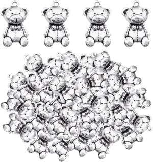 50pcs Cute Bear Charm Pendants Vintage Alloy Lovely Small Animal Bear Dangle Hanging Charms Craft Supplies for DIY Necklace Bracelet Jewelry Making Decoration