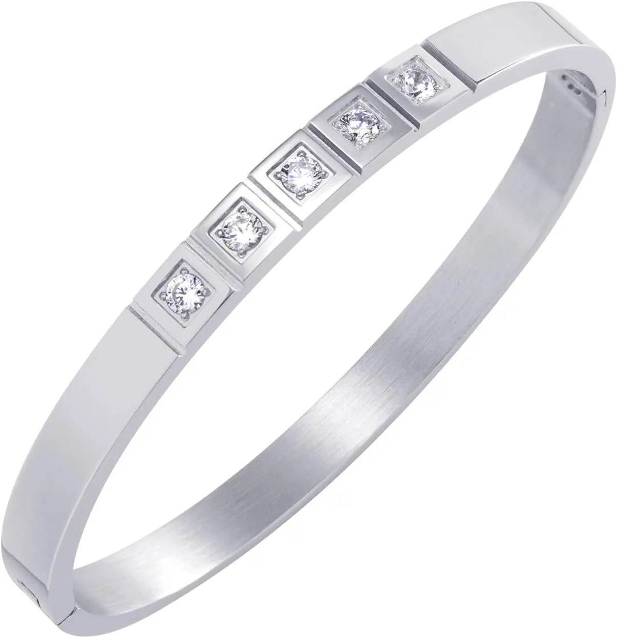 555Jewelry Stainless Steel CZ Cuff Hinged Bangle Bracelet for Men & Women