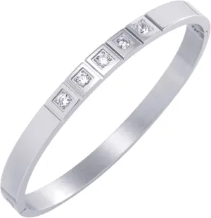 555Jewelry Stainless Steel CZ Cuff Hinged Bangle Bracelet for Men & Women