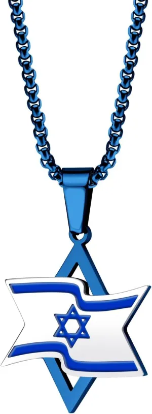 555Jewelry Stand With Israel Star of David Necklace for Men, Stainless Steel Jewish Star Necklace for Women with Israel Flag and 16-24 Inch Chain