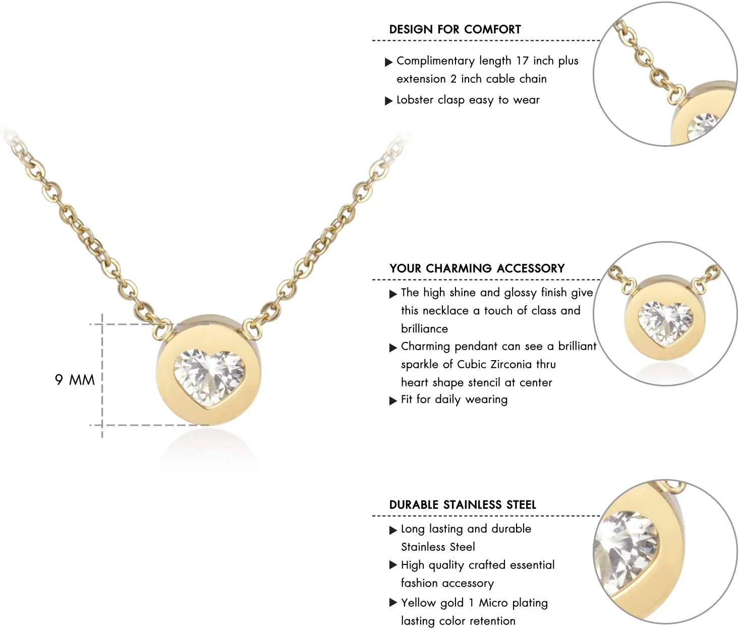 555Jewelry Womens Stainless Steel Heart CZ Engraved Round Disc Pendant Necklace