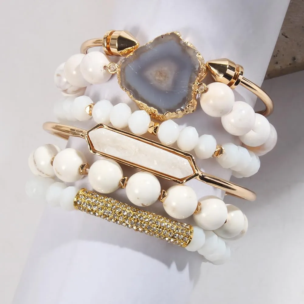 5PCS 6PCS Natural Boho Beaded Bracelets/Bangle for Women Men,Healing Turquoise Jasper Agate Crystal Gemstone Stone Chakra Multilayer Wrap Bohemian Handmade Jewelry Beads Stretch Bracelet Set