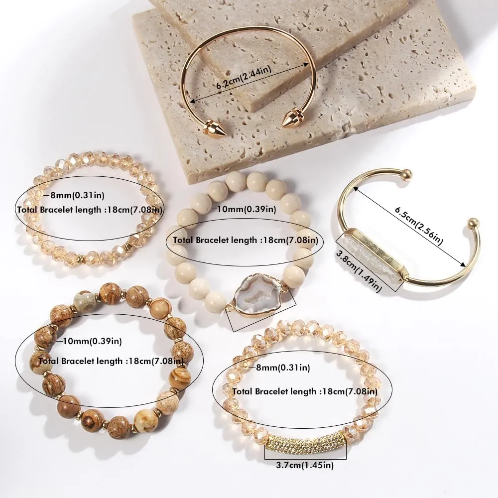 5PCS 6PCS Natural Boho Beaded Bracelets/Bangle for Women Men,Healing Turquoise Jasper Agate Crystal Gemstone Stone Chakra Multilayer Wrap Bohemian Handmade Jewelry Beads Stretch Bracelet Set