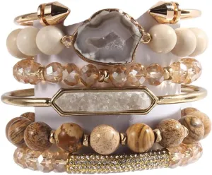 5PCS 6PCS Natural Boho Beaded Bracelets/Bangle for Women Men,Healing Turquoise Jasper Agate Crystal Gemstone Stone Chakra Multilayer Wrap Bohemian Handmade Jewelry Beads Stretch Bracelet Set