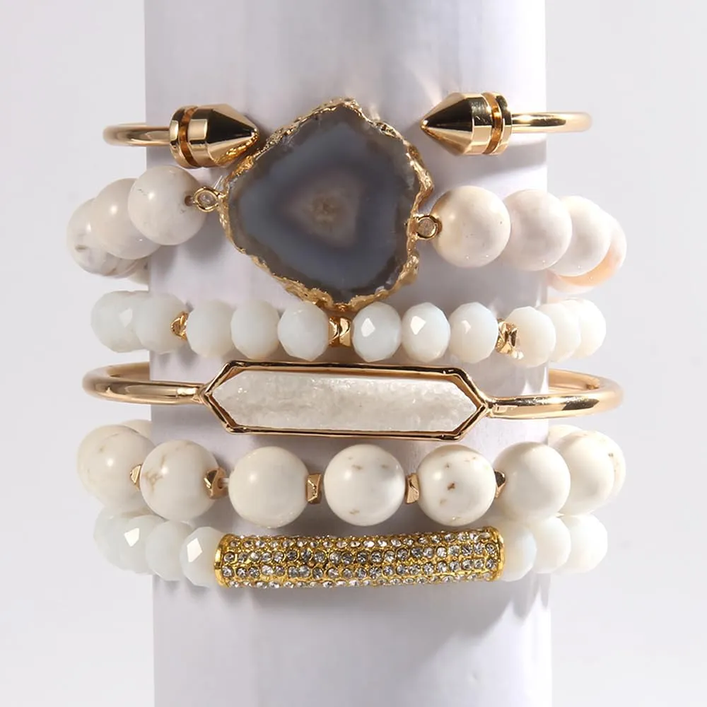 5PCS 6PCS Natural Boho Beaded Bracelets/Bangle for Women Men,Healing Turquoise Jasper Agate Crystal Gemstone Stone Chakra Multilayer Wrap Bohemian Handmade Jewelry Beads Stretch Bracelet Set