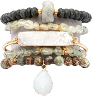 5PCS Natural Boho Beaded Bracelets Bangle for Women Men,Healing Turquoise Jasper Agate Crystal Gemstone Stone Chakra Multilayer Wrap Bohemian Handmade Jewelry Beads Stretch Bracelet Set