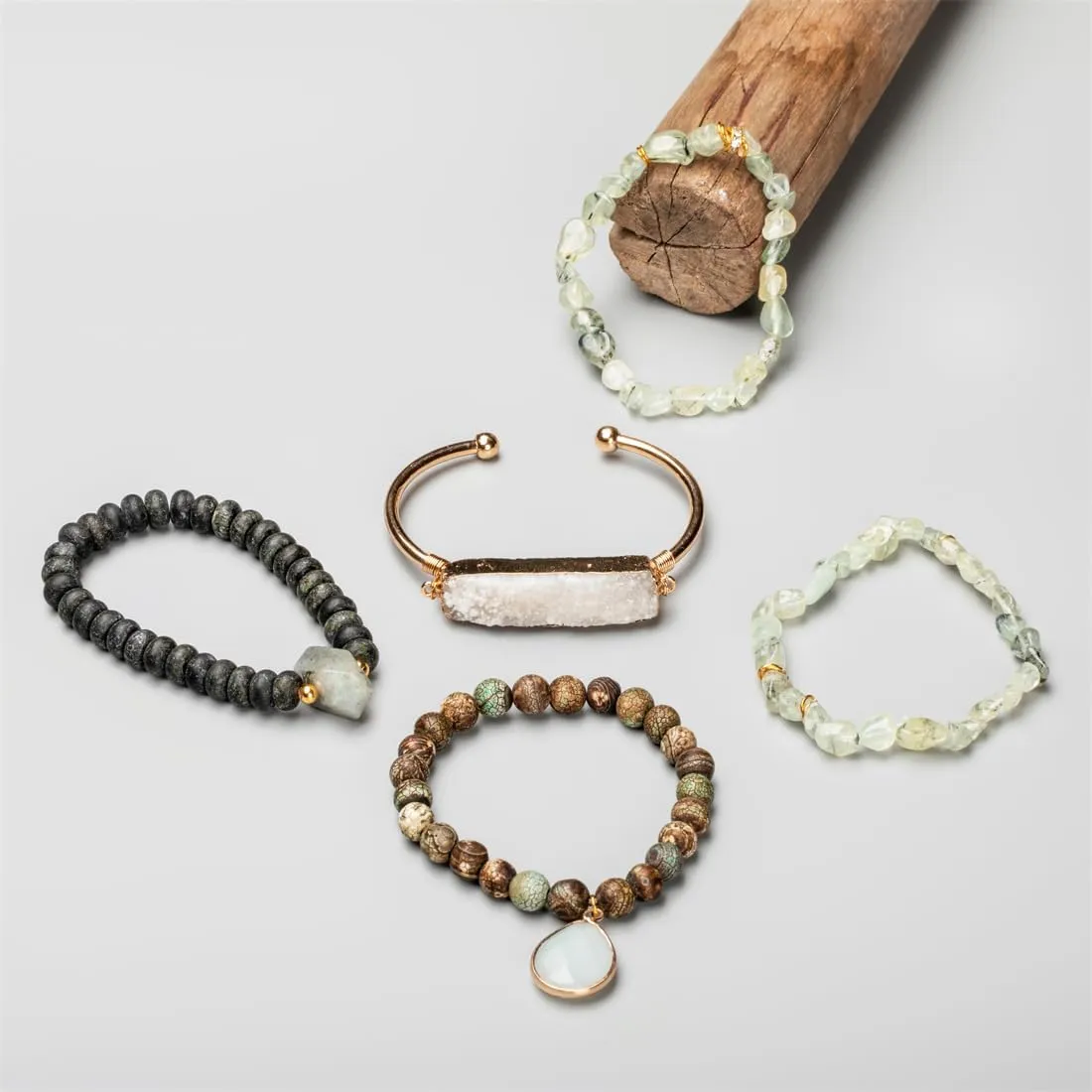 5PCS Natural Boho Beaded Bracelets Bangle for Women Men,Healing Turquoise Jasper Agate Crystal Gemstone Stone Chakra Multilayer Wrap Bohemian Handmade Jewelry Beads Stretch Bracelet Set