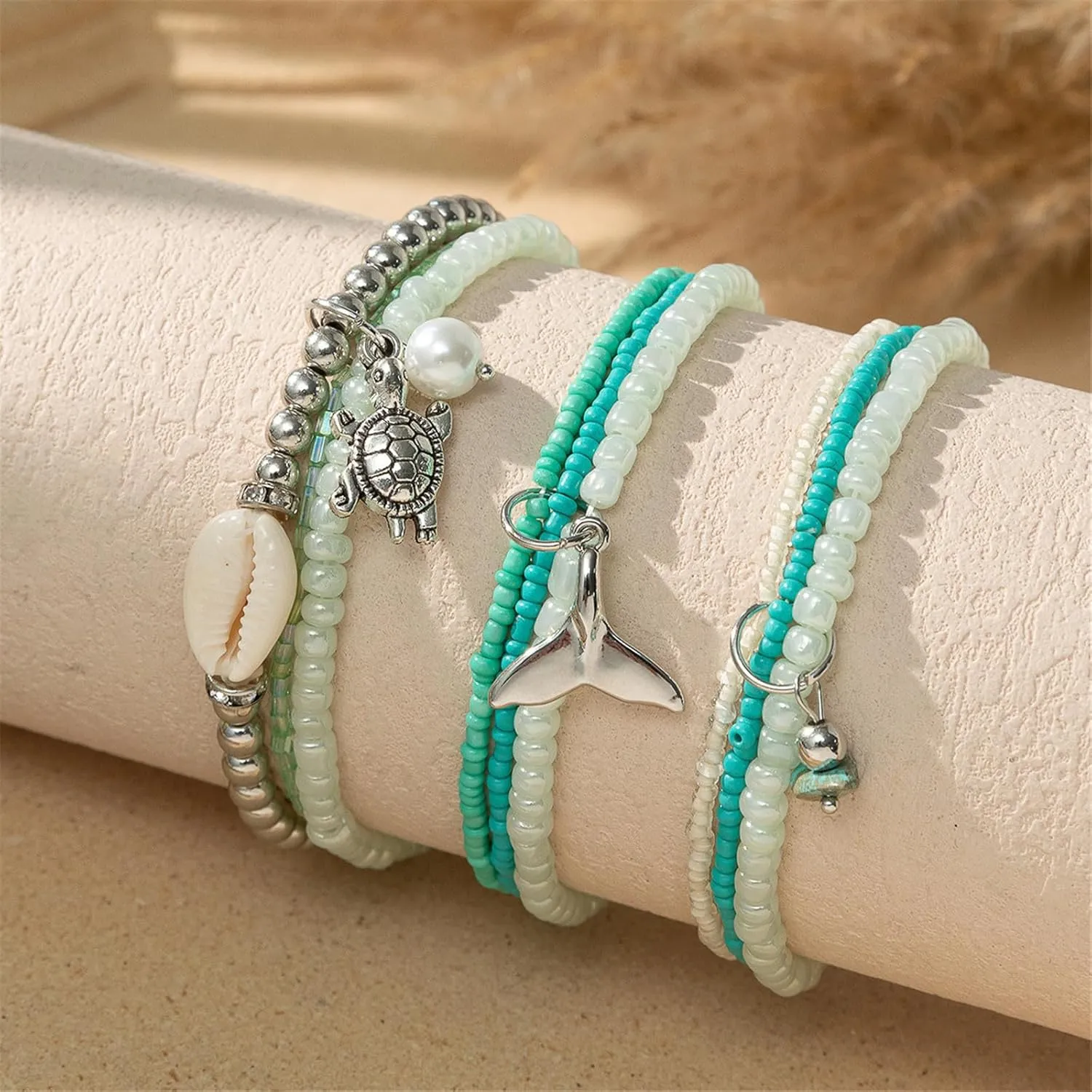6-10Pcs Bohemian Stackable Beaded Bracelet Set for Women Friend Boho Layered Faux Pearl Crystal Seed Stretchy Strand Statement Bracelet Multicolor Holiday Jewelry Birthday Gift