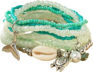 6-10Pcs Bohemian Stackable Beaded Bracelet Set for Women Friend Boho Layered Faux Pearl Crystal Seed Stretchy Strand Statement Bracelet Multicolor Holiday Jewelry Birthday Gift