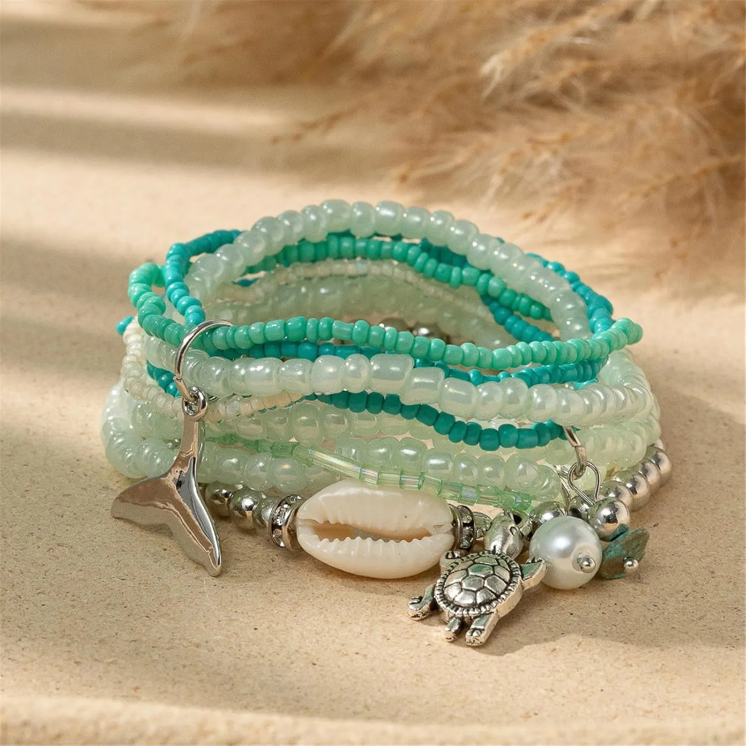 6-10Pcs Bohemian Stackable Beaded Bracelet Set for Women Friend Boho Layered Faux Pearl Crystal Seed Stretchy Strand Statement Bracelet Multicolor Holiday Jewelry Birthday Gift
