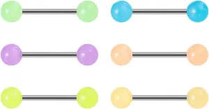 6 Pcs 14G Luminous Nipple Rings for Women Stainless Steel Glow-In-the-Dark Nipplerings Nipple Piercing Jewelry Cartilage Earrings