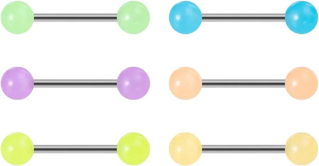6 Pcs 14G Luminous Nipple Rings for Women Stainless Steel Glow-In-the-Dark Nipplerings Nipple Piercing Jewelry Cartilage Earrings