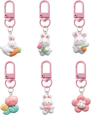 6 Pcs Cute Rabbit Kawaii Bunny Keychain Accessories Bag Charm