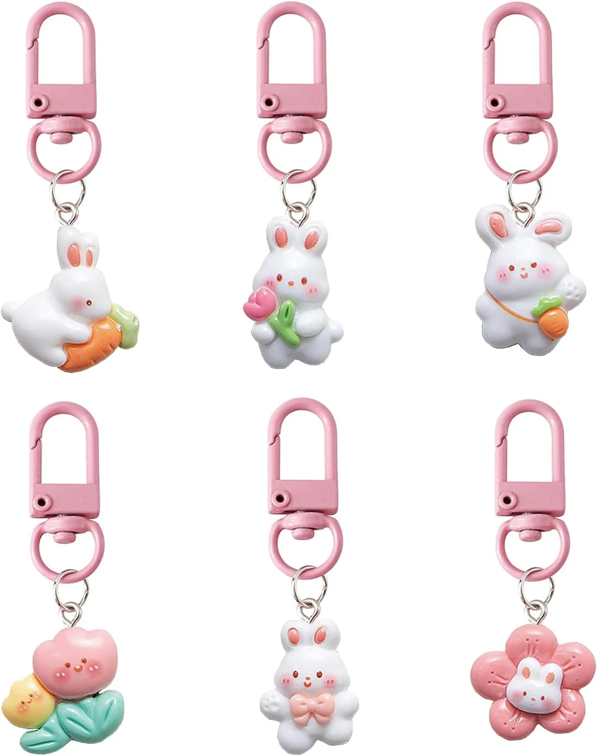 6 Pcs Cute Rabbit Kawaii Bunny Keychain Accessories Bag Charm