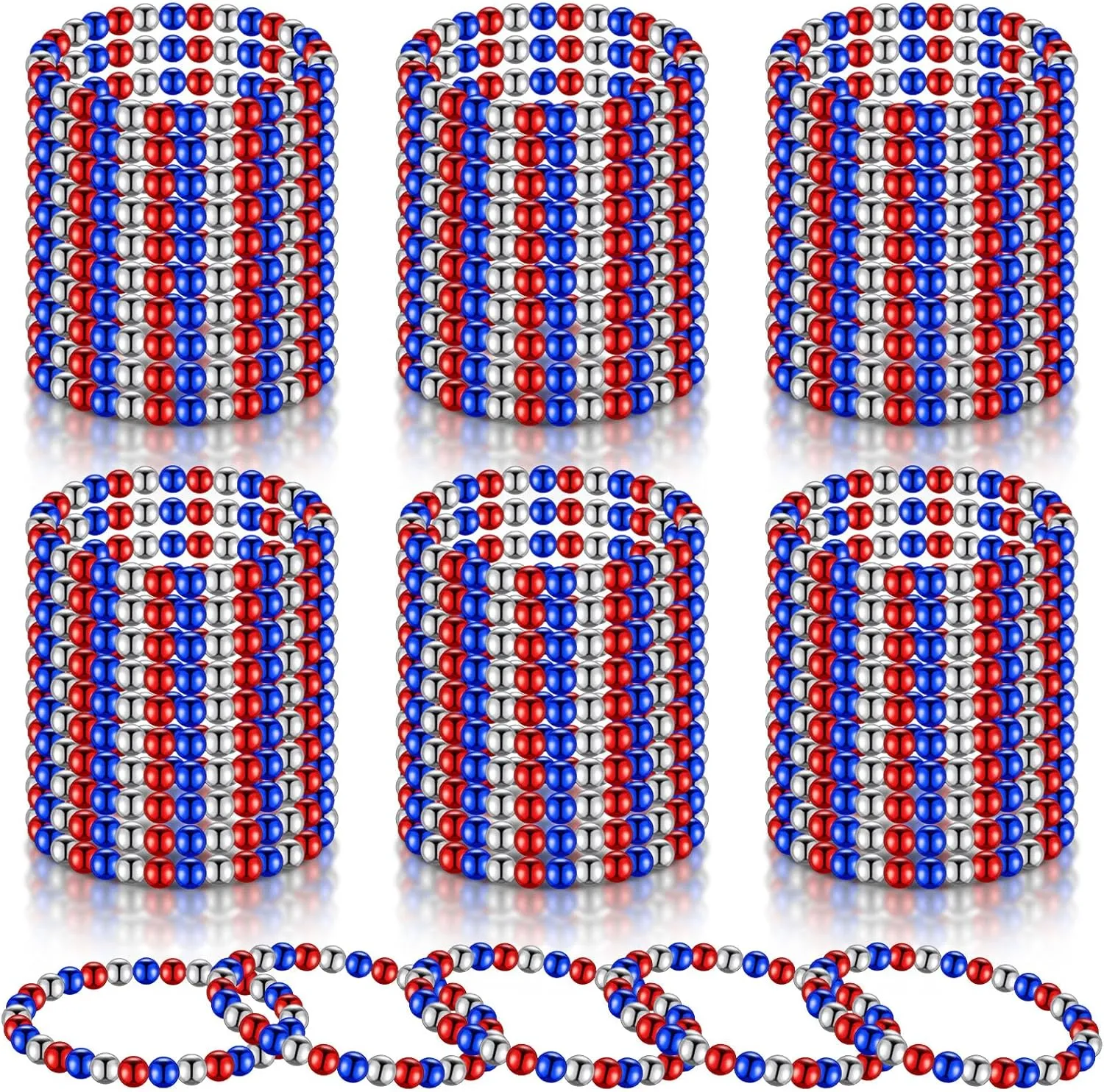 60 Pcs 4th of July Beaded Bracelets for Women Bulk Patriotic Bracelets for USA Memorial Day Independence Day, 7 Inch