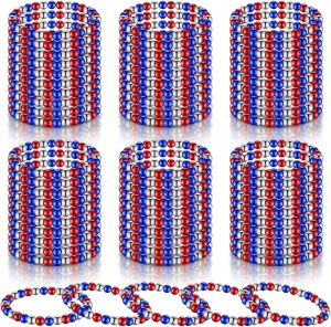60 Pcs 4th of July Beaded Bracelets for Women Bulk Patriotic Bracelets for USA Memorial Day Independence Day, 7 Inch