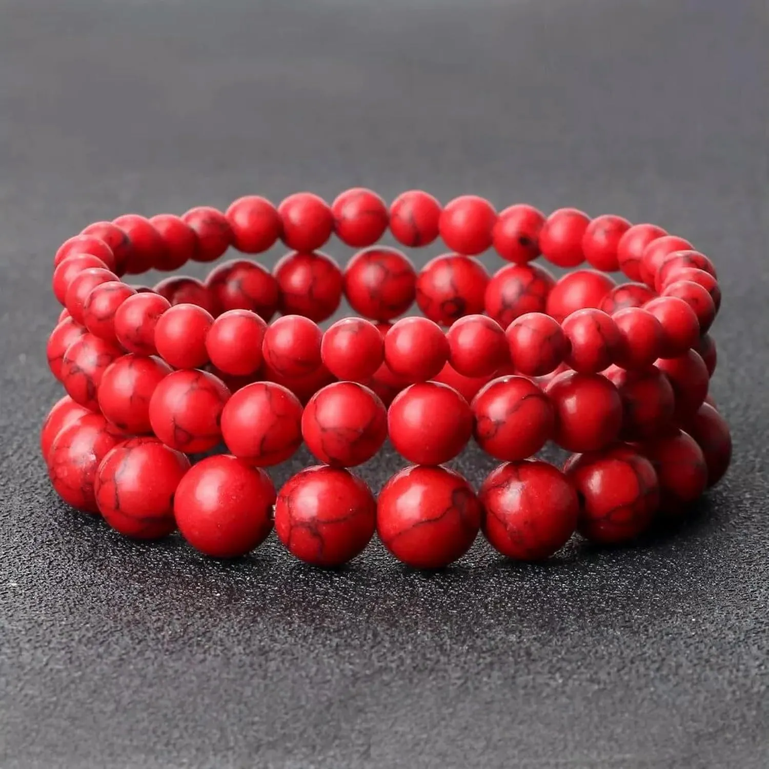 6/8/10MM Stone Red Stone Prayer Beaded Bracelet Rosary Meditation Bracelets 3PCS-Default