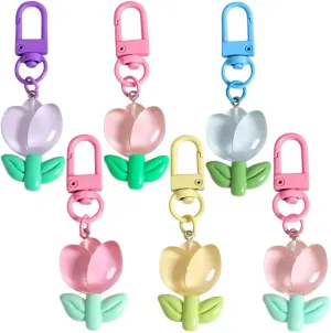 6pcs Colorful Tulip Flower Keychain,Sweet Backpack Charms Keychain Accessories,Aesthetic Keychain Charm Car Keys Keychain,Cute Keychains for Women Bag Charms Purse Accessories Charms Pendant Decor