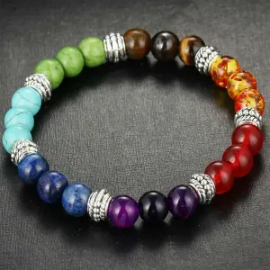 7 Chakra Healing Balance Beads Bracelet Lava Yoga Reiki Prayer Stone Women Men-Default