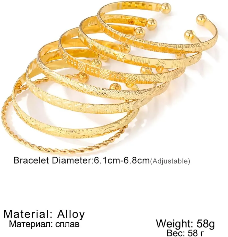 7Pcs Boho Gold Bracelets for Women - Vintage Cuff Bangles, Layered Stackable Link Chain, Beaded and Adjustable Rhinestone Bracelets - Dainty Jewelry Gifts