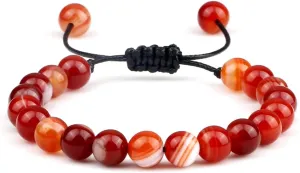 8mm Men Women Fire Agates Onyx Beads Bracelet Bangles Natural Stone Chakra Prayer Charm Buddha Adjustable Jewelry Gifts AM69A (Red Agate)