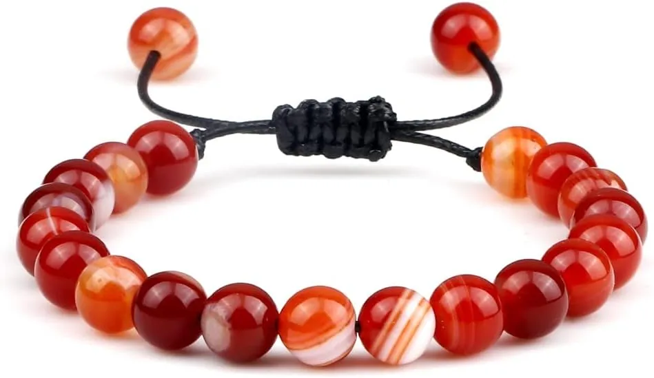 8mm Men Women Fire Agates Onyx Beads Bracelet Bangles Natural Stone Chakra Prayer Charm Buddha Adjustable Jewelry Gifts AM69A (Red Agate)
