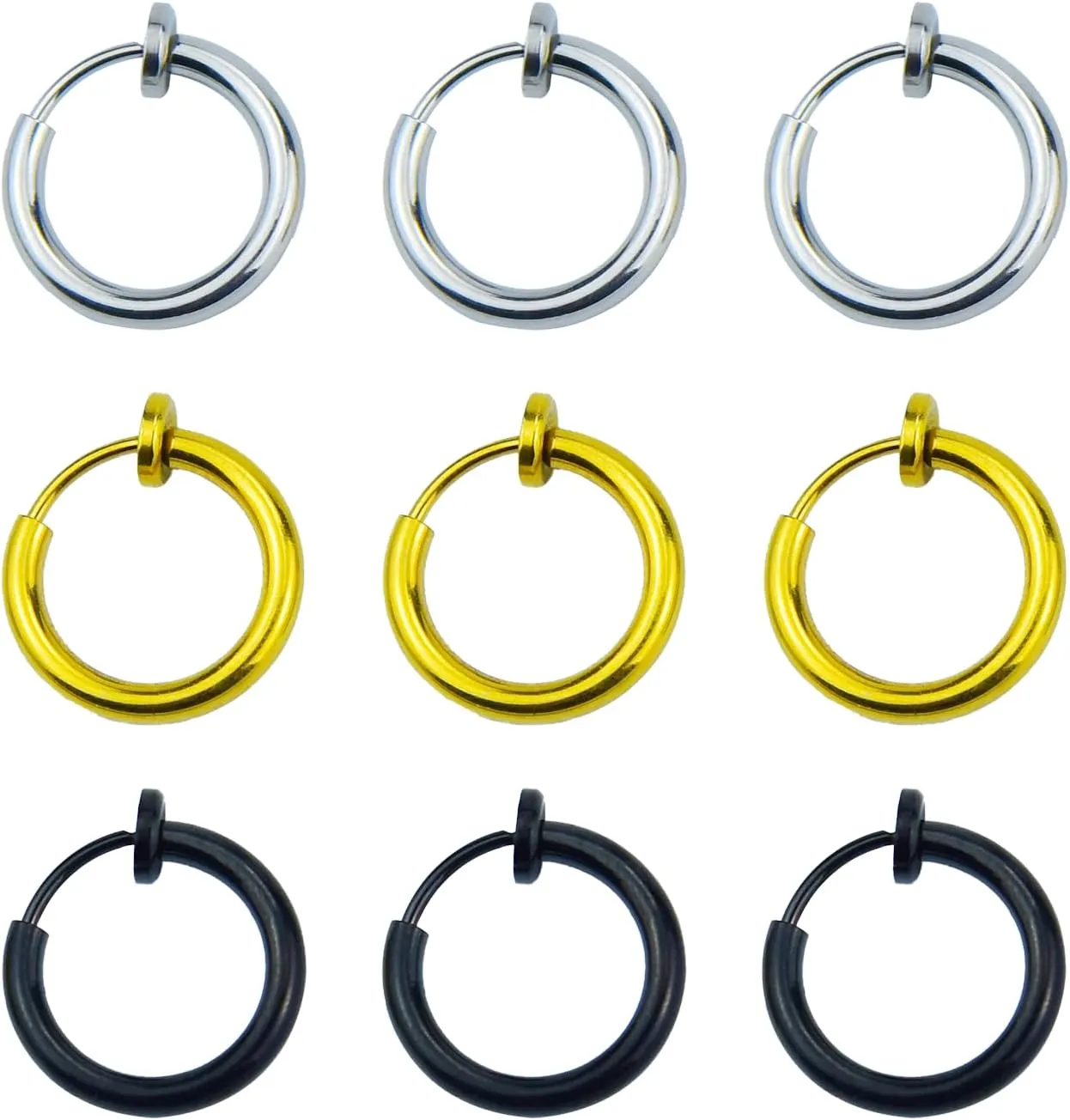 9 PCS Faux Nose Rings Hoop, Non Piercing Clip On Nose Hoop Rings, Fake Nose Ring Spring Hoop, Fake Cartilage Earrings for Women