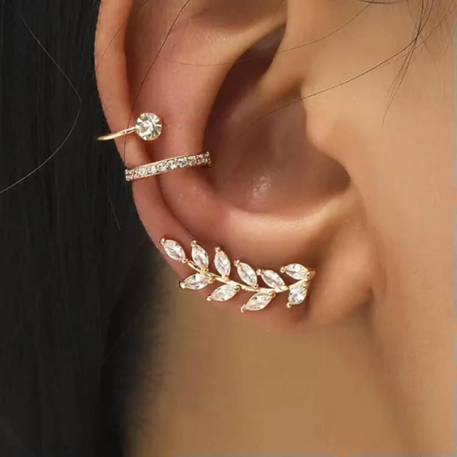 925 Silver Ear Cuff Clip Wrap Earring Women Zircon Weeding Jewelry Gift 1pc-#19