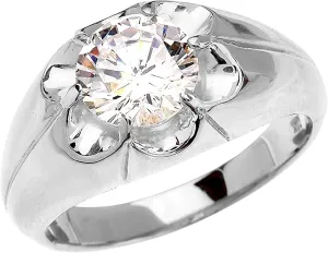 .925 Sterling Silver 4.0 Carat White Cubic Zirconia Bold Solitaire Statement Ring - Size 14