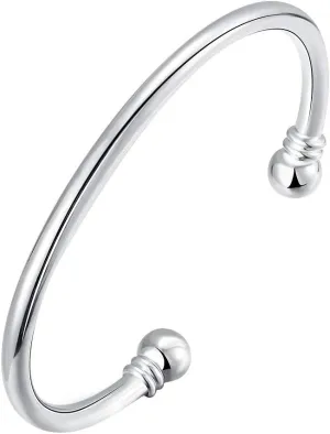 925 Sterling Silver Bangle Bracelet, Fashion Simple Open Bangles Two Bead Cuff Jewelry for Men Women