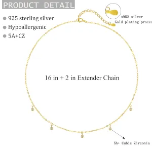 925 Sterling Silver Choker Necklace with Cubic Zirconia Pearl Pendants for Women 14K Gold Plated Handmade Choker Necklace Dainty Gold Necklace Jewelry Gifts for Women Girls StyleA