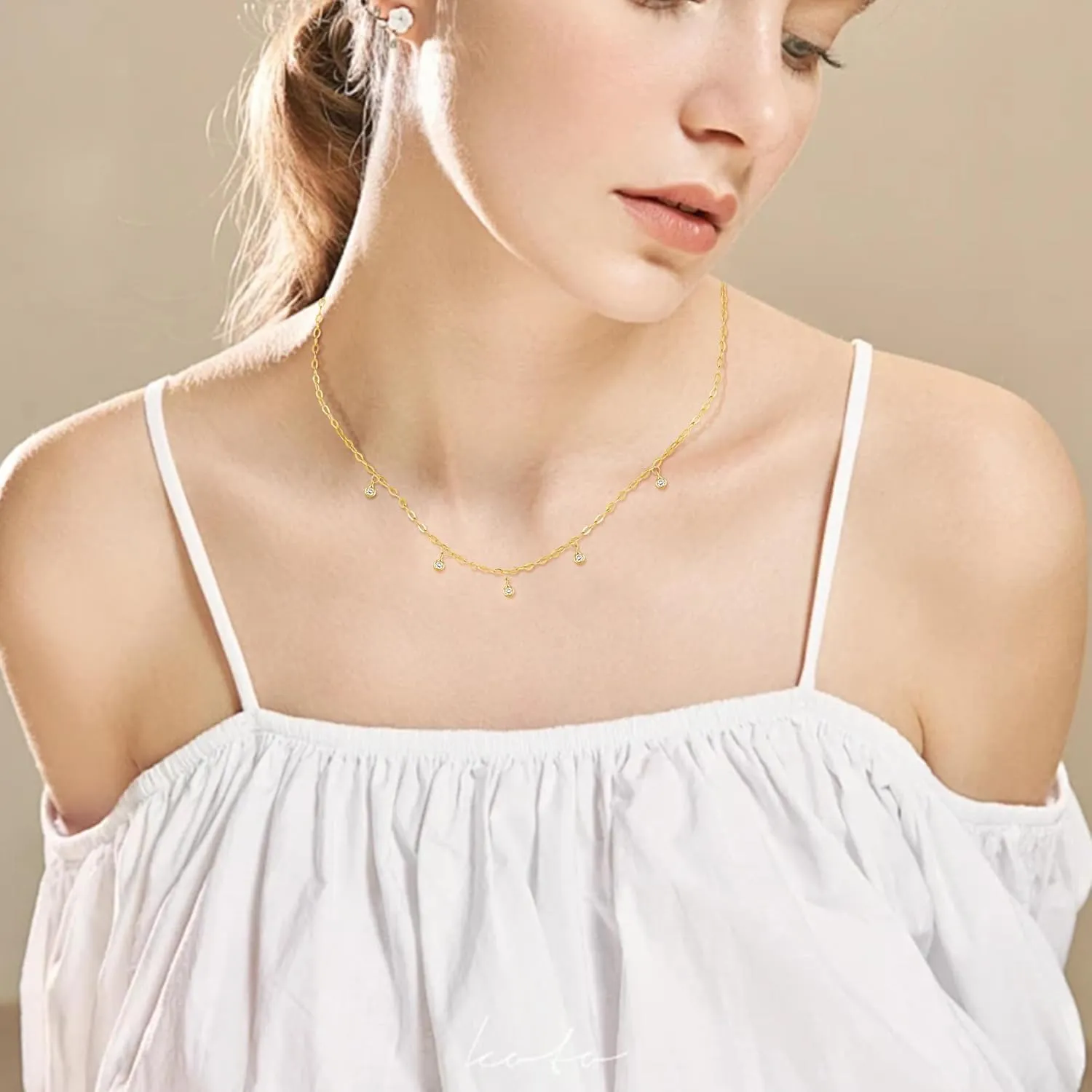925 Sterling Silver Choker Necklace with Cubic Zirconia Pearl Pendants for Women 14K Gold Plated Handmade Choker Necklace Dainty Gold Necklace Jewelry Gifts for Women Girls StyleA