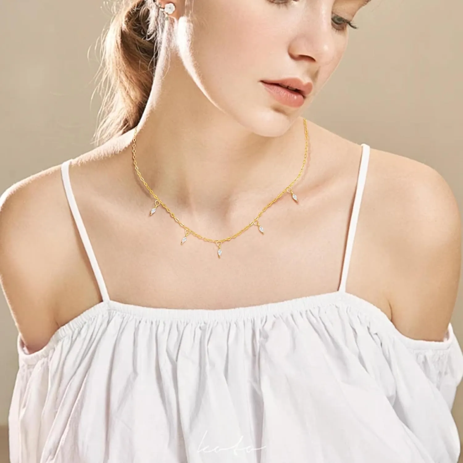 925 Sterling Silver Choker Necklace with Cubic Zirconia Pearl Pendants for Women 14K Gold Plated Handmade Choker Necklace Dainty Gold Necklace Jewelry Gifts for Women Girls StyleB