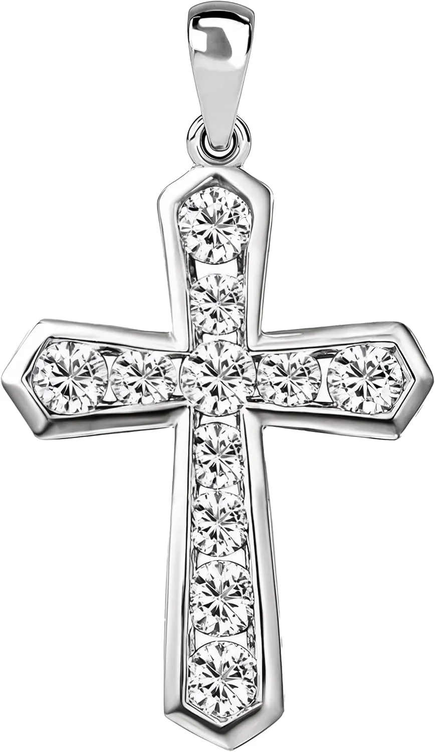 925 Sterling Silver Cross Pendant for Men & Women - Cubic Zirconia Cross Pendants Silver Cross Jewelry - Catholic Faith Religious Christian Birthday Gifts