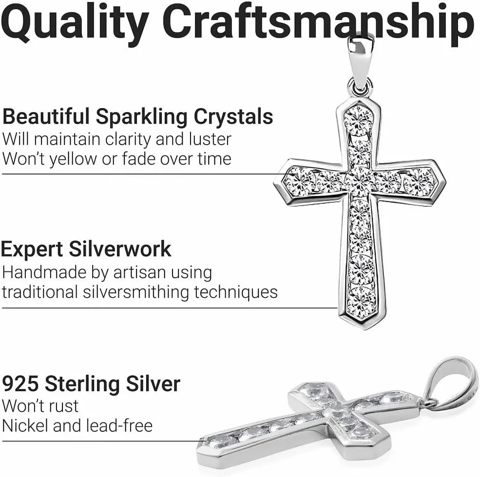 925 Sterling Silver Cross Pendant for Men & Women - Cubic Zirconia Cross Pendants Silver Cross Jewelry - Catholic Faith Religious Christian Birthday Gifts