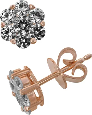 925 Sterling Silver Cz Flower Stud Earrings, 2 Ct