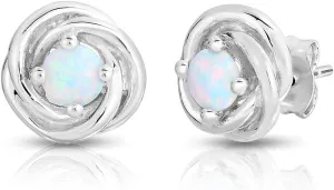 925 Sterling Silver Lab Created Opal Flower Stud Earrings