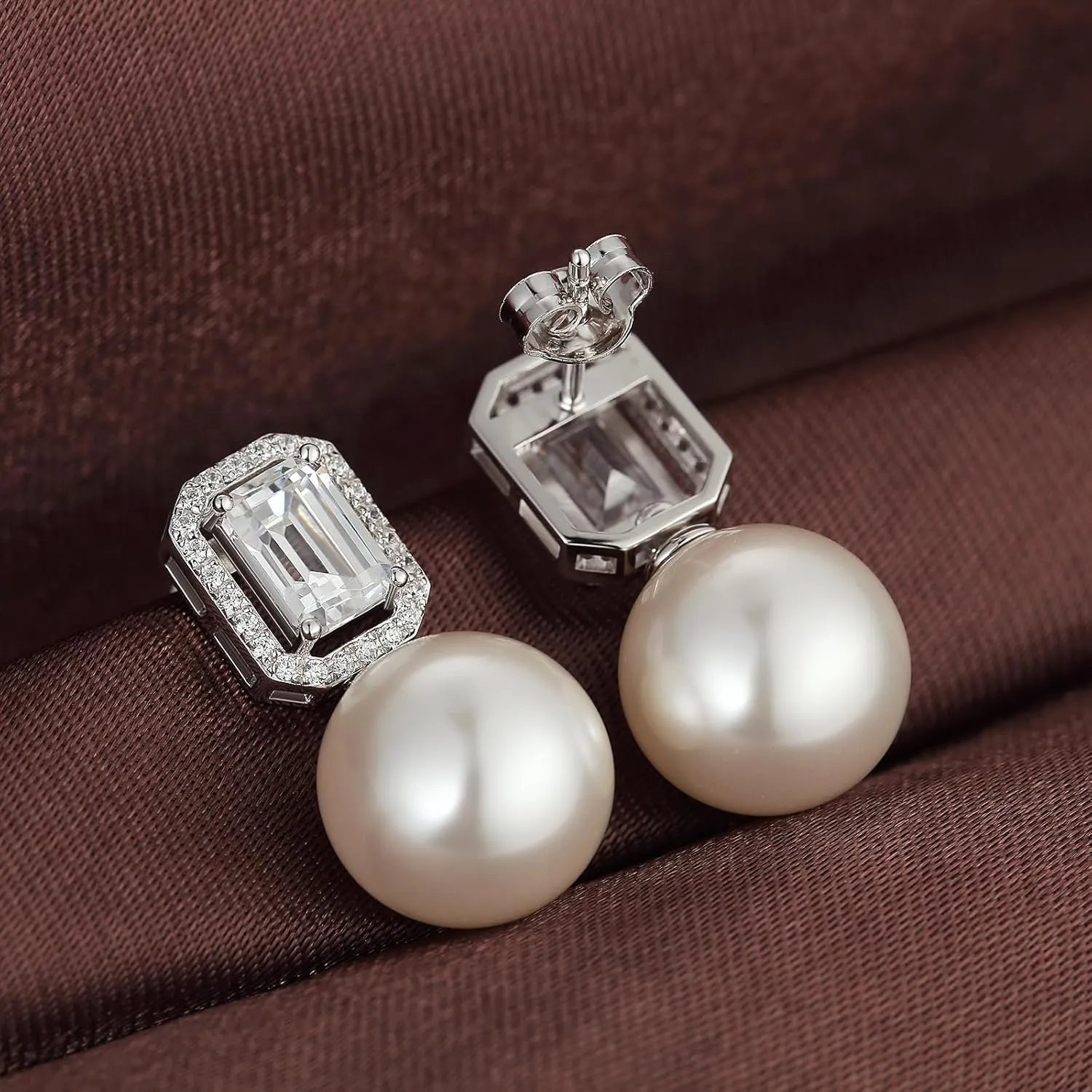 925 Sterling Silver Pearl Earrings for Women Cubic Zirconia Diamond Pearl Stud Earrings, 12MM Simulated Pearl Jewelry, Mother's Day/Birthday Gift for Her