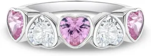 925 Sterling Silver Pink & Clear Hearts Cubic Zirconia Ring for Young Girls & Preteens - Cute Heart CZ Ring Band for Children's Daily Accessory - Fashionable Jewelries for Toddlers or Little Girls