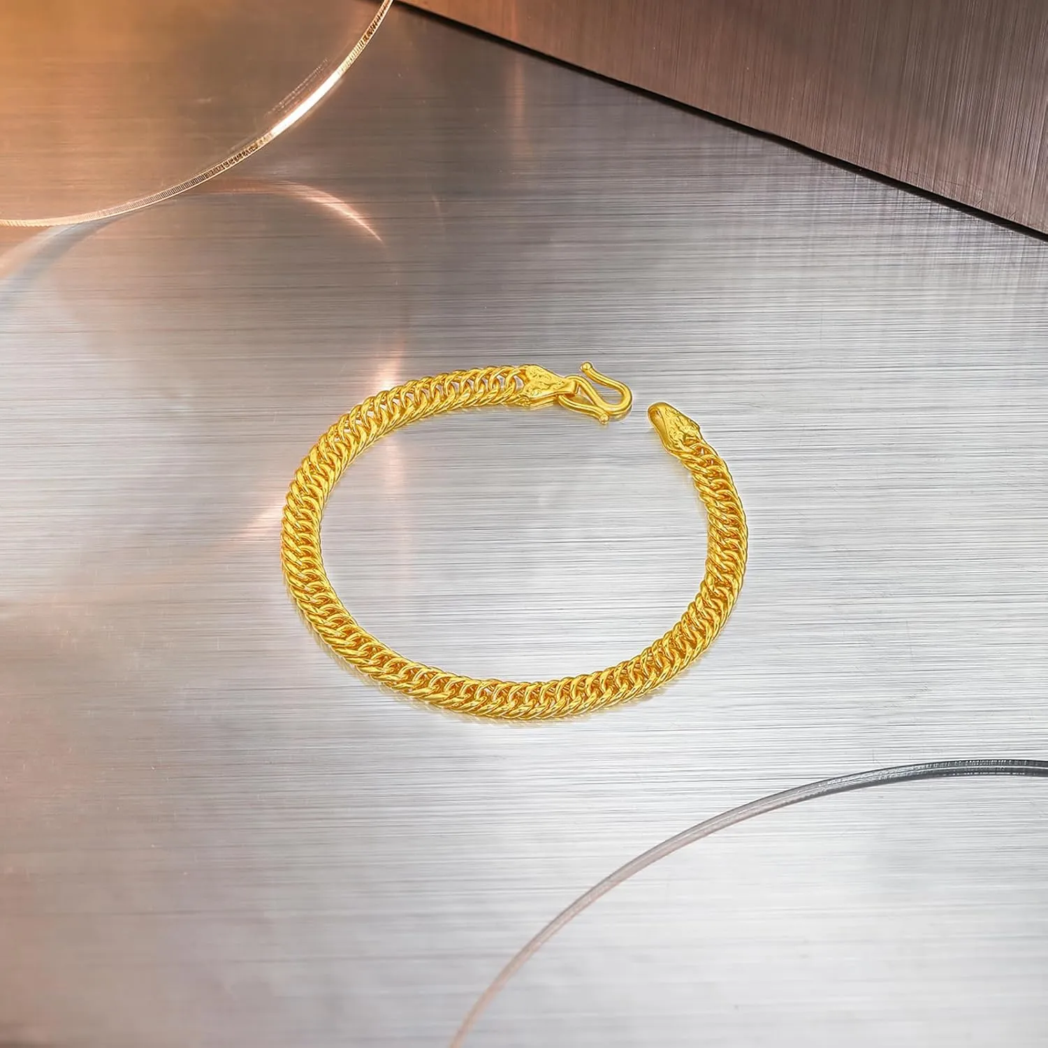 999 24K Gold Bracelets Solid Gold Curb Link Chain Unisex Double Buckles Gold Bracelet Simple Dainty Pure Gold Jewelry for Men Women Couples Lovers Gifts