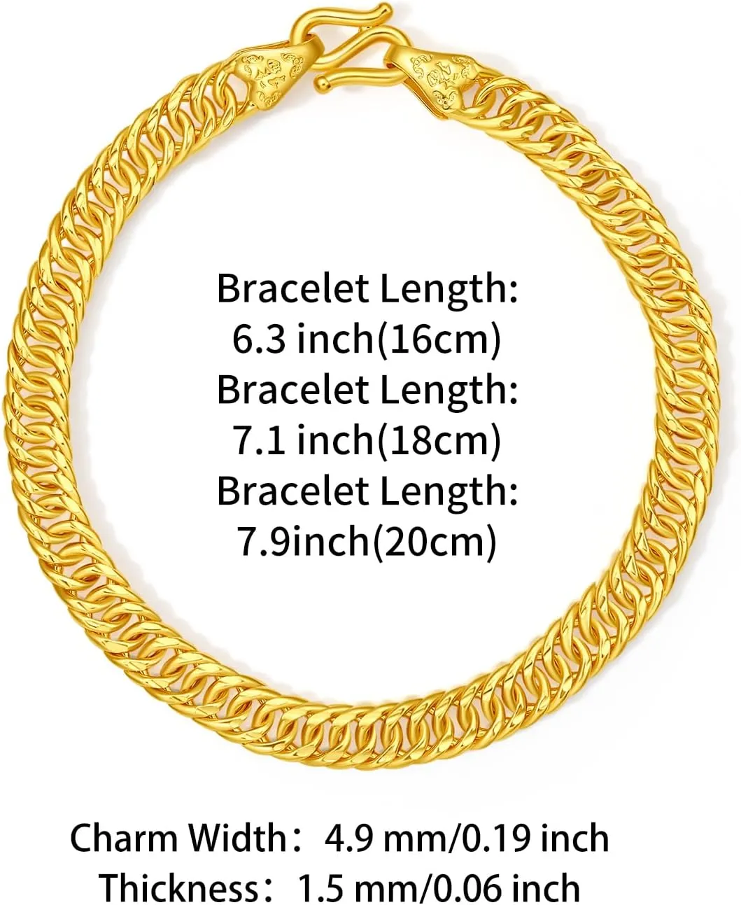 999 24K Gold Bracelets Solid Gold Curb Link Chain Unisex Double Buckles Gold Bracelet Simple Dainty Pure Gold Jewelry for Men Women Couples Lovers Gifts