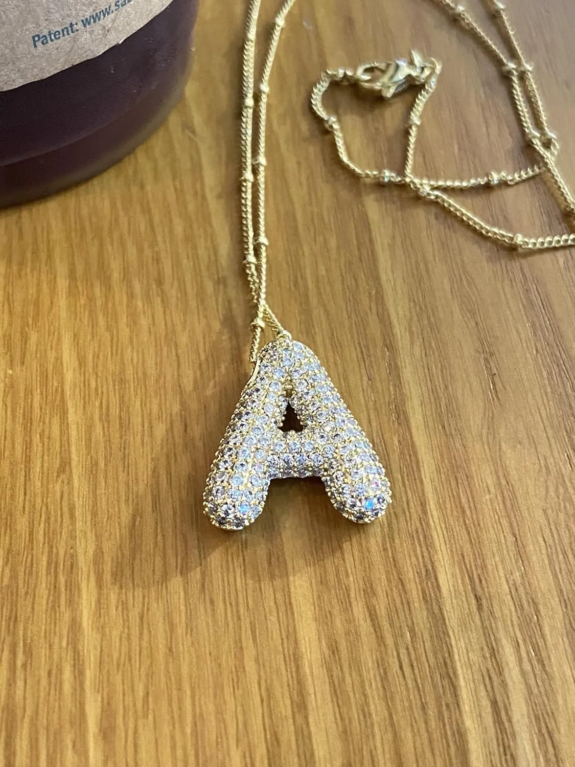 A1-A Bubble Letter Necklace Sparkling Crystal Cubic Zirconia- A-Z, Fluffy Name, Personalized Script Initial Necklace, Balloon Initial Necklace for Women, 18K Gold-Plated Brass Material.