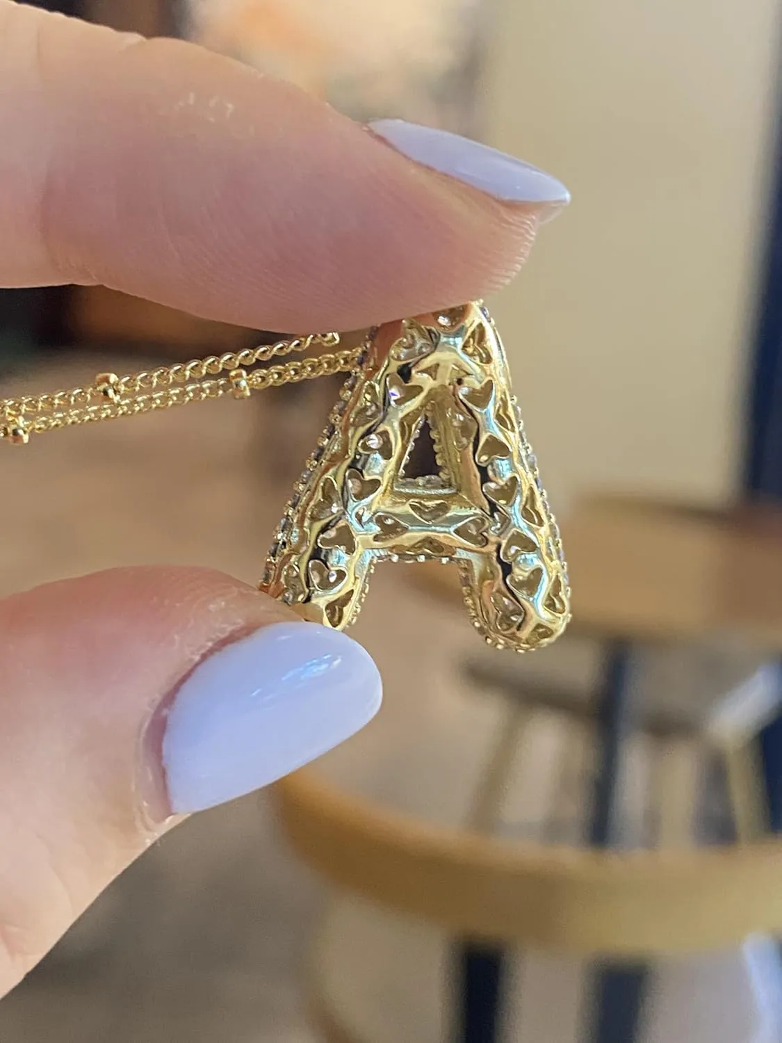 A1-A Bubble Letter Necklace Sparkling Crystal Cubic Zirconia- A-Z, Fluffy Name, Personalized Script Initial Necklace, Balloon Initial Necklace for Women, 18K Gold-Plated Brass Material.