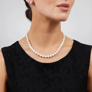 AA Grade 8-9mm White Freshwater Cultured Pearl Necklace for Women, Real Pearl Strand Necklaces