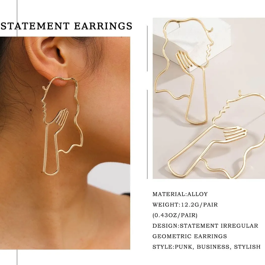Abstract Face Earrings Dangle Geometric Drop Earrings Studs Large Statement Ear Jewelry Accessories for Women