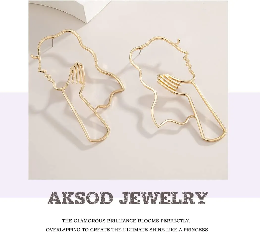 Abstract Face Earrings Dangle Geometric Drop Earrings Studs Large Statement Ear Jewelry Accessories for Women