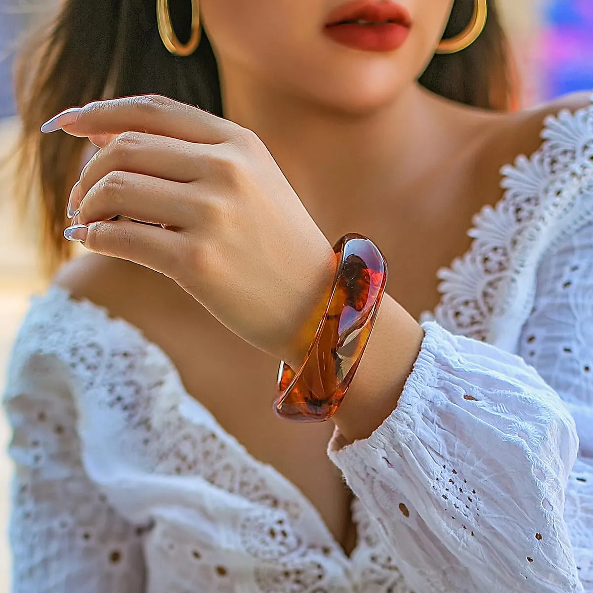 Acrylic Resin Bracelet for Women Chunky Square Bracelets Wide Wristbands Bangle Punk Jewelry