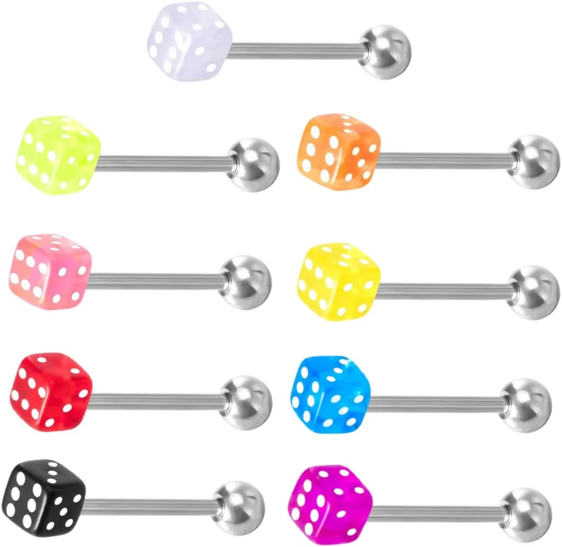 Acrylic Tongue Rings Set 9pcs Dice Jewelry Body Piercing Studs Stylish and Comfortable Tongue Jewelries