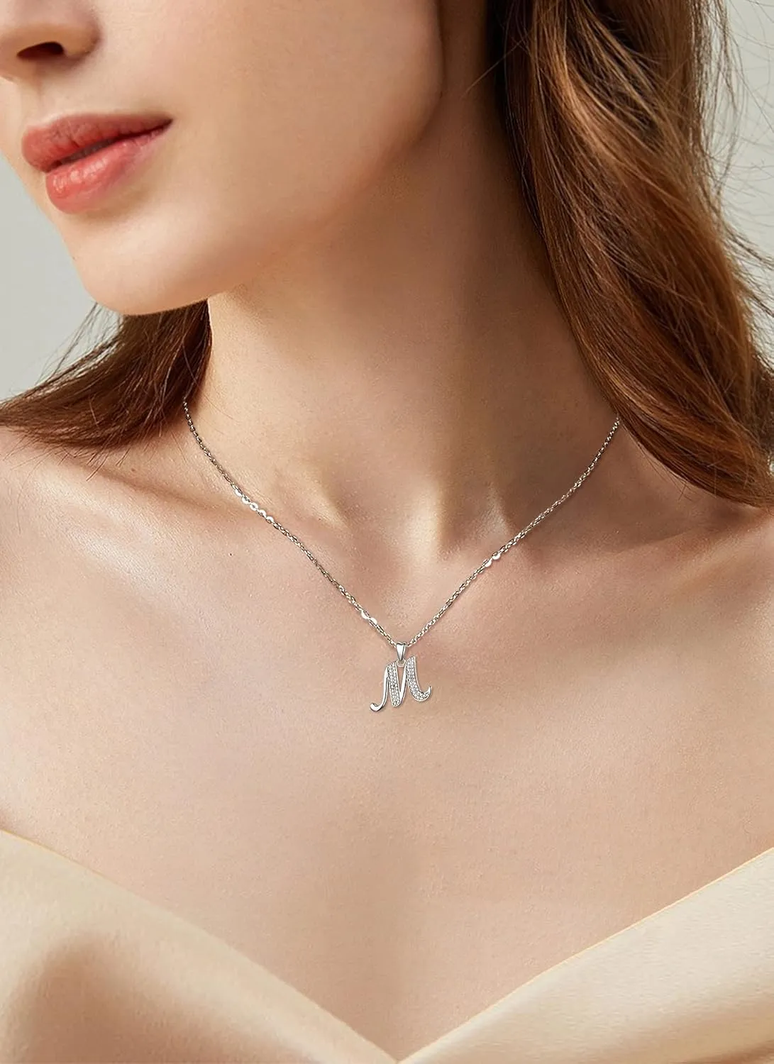 AEONSLOVE 925 Sterling Silver Initial Necklaces for Women, 26 Letters Pendants Necklace Gift for Mother, Daughter, Wife, 18 Inch Chain