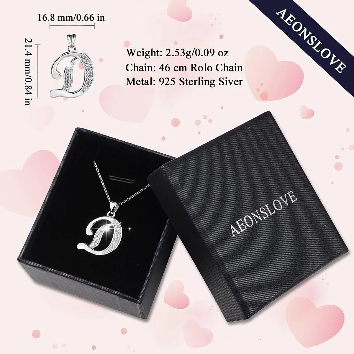 AEONSLOVE 925 Sterling Silver Initial Necklaces for Women, 26 Letters Pendants Necklace Gift for Mother, Daughter, Wife, 18 Inch Chain